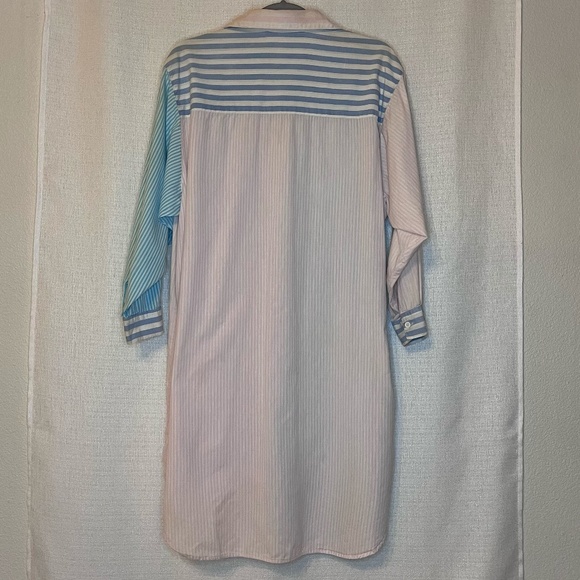 90's Vintage Tower Club Women's Striped Button Up Long Sleeve Shirt Dress Medium - Picture 5 of 5